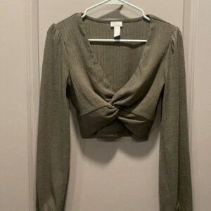 Olive Green Long Sleeve Twist Front Top